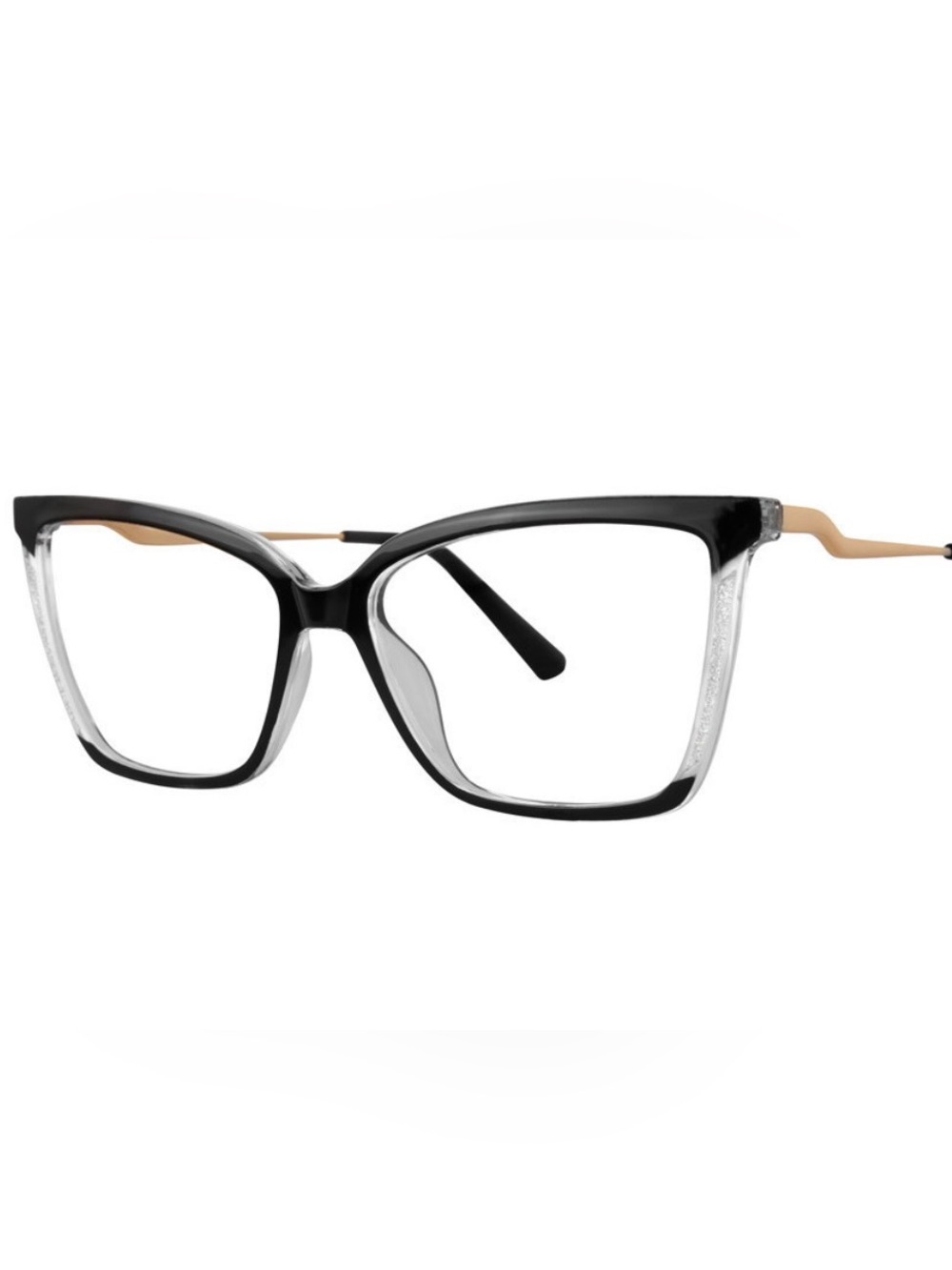 Women's Black and Clear Cat-Eye Glasses with Gold Temples